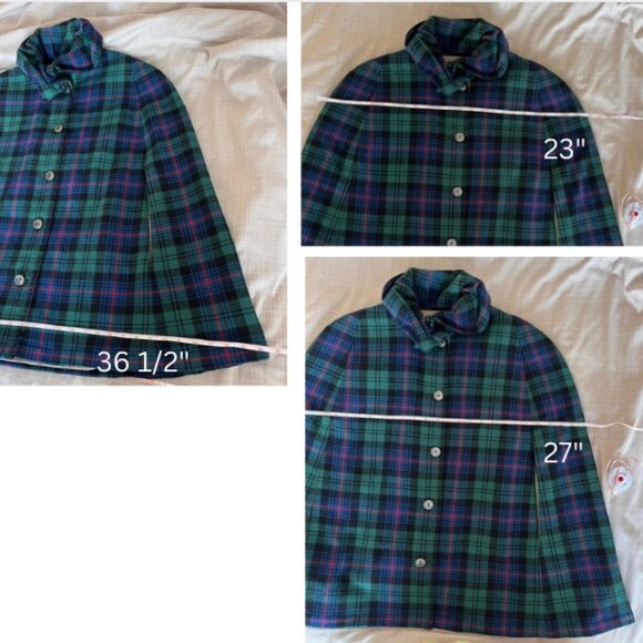 VINTAGE Hunter Green Tartan Plaid Wool Cape Cottage Core Preppy Cloak Coat P… - Picture 12 of 13